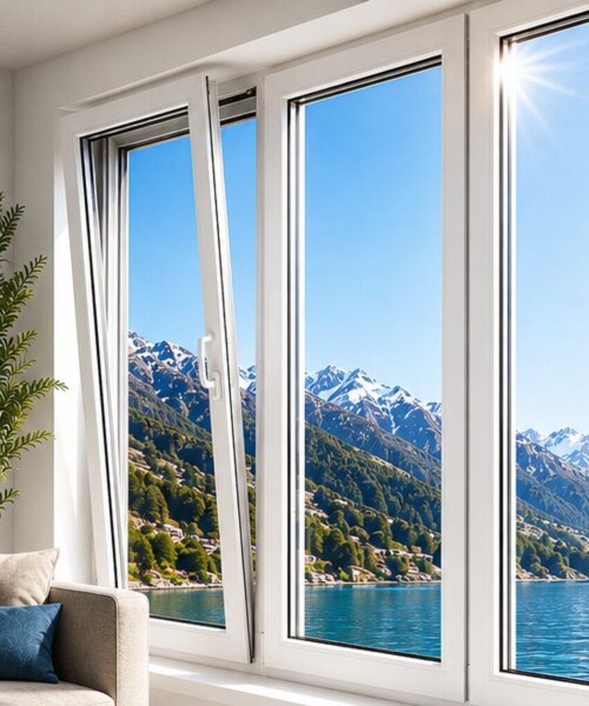 Ventana de PVC termopanel Pamef con vista a la cordillera